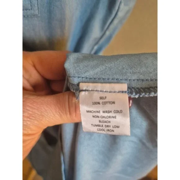 Aaron & Amber Light Blue Sleeveless Button-Up Shirt Dress With Belt - Size Small - Picture 5 of 6